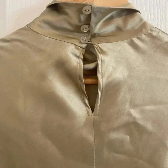 ZANELLA Vintage Silk Blend High Collar Long Sleeve Gold Blouse - Picture 4 of 7